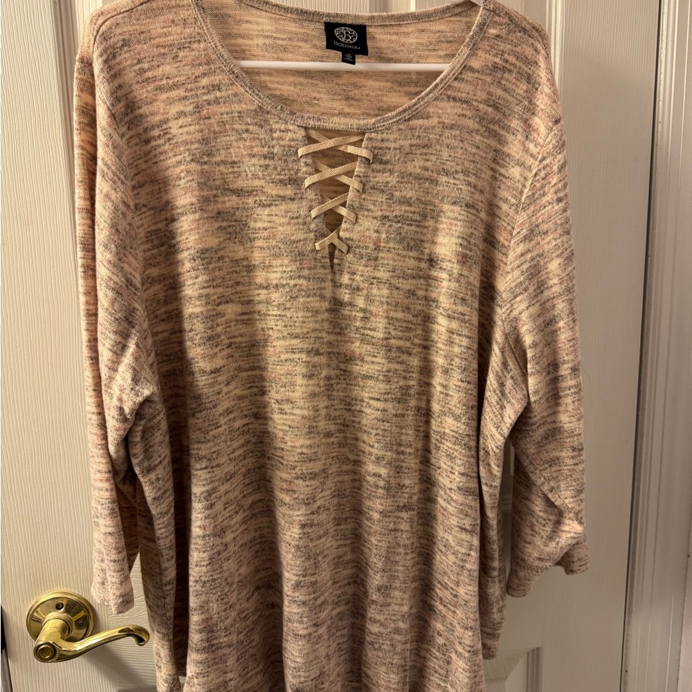 Bobeau Beige Knit Tunic with Lace-Up Front from Stitch Fix